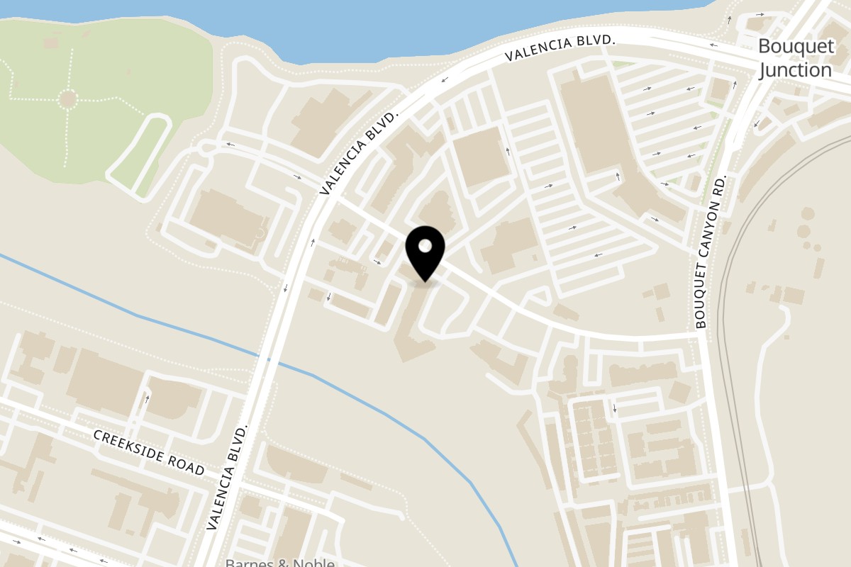 Map showing the location of Omaya’s Lebanese Cuisine on 23460 Cinema Dr in Santa Clarita